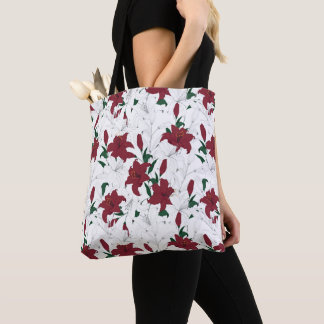 Red and White Christmas Lilies Tote Bag