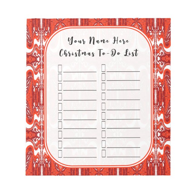 Red and White Christmas Notepad Holiday To-Do List (Front)