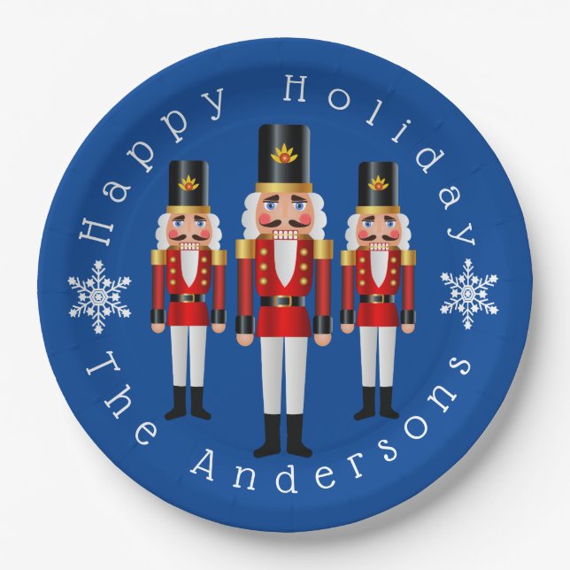 Red and White Christmas Nutcrackers Personalise Paper Plate (Front)