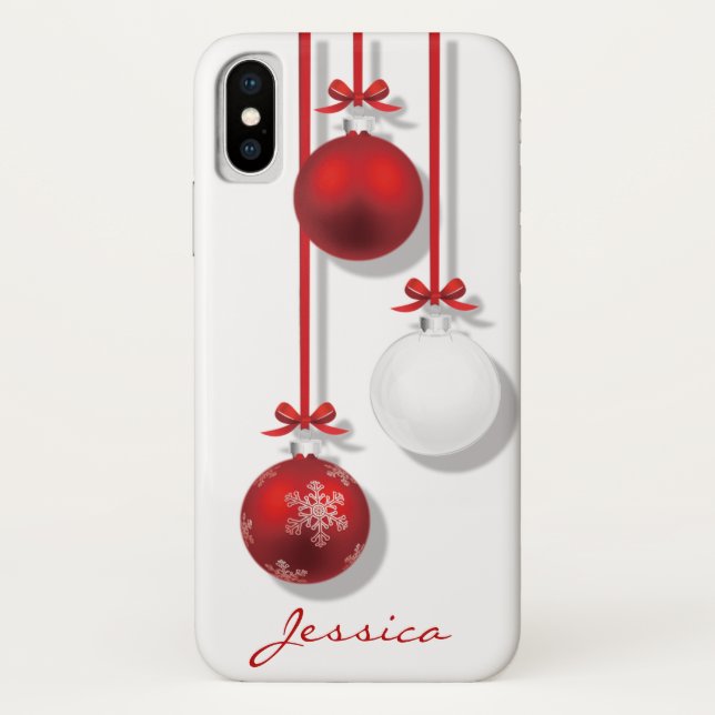 Red and White Christmas Ornaments Red Bow Holiday Case-Mate iPhone Case (Back)
