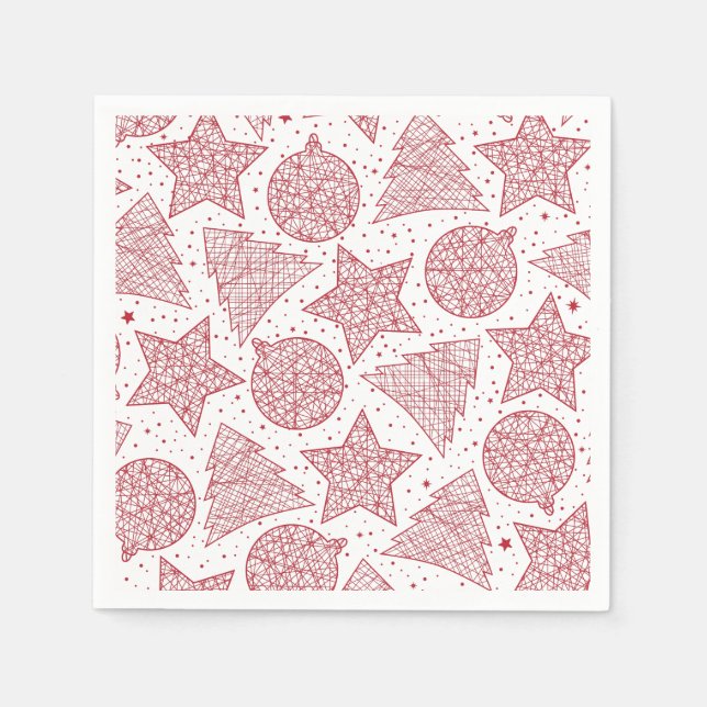 Red and White Christmas Pattern Paper Napkin Set (Front)
