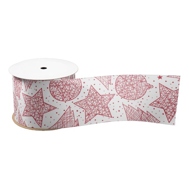 Red and White Christmas Pattern Ribbon Satin Ribbon (Spool)