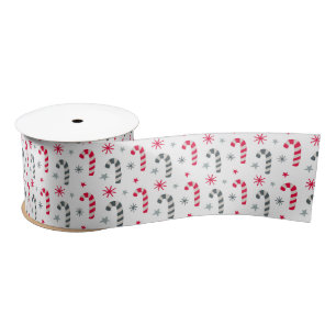 Red and White Christmas Pattern with Candy Canes Satin Ribbon