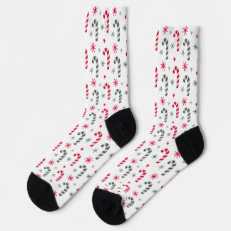 Red and White Christmas Pattern with Candy Canes Socks