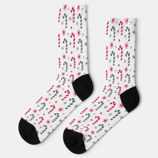 Red and White Christmas Pattern with Candy Canes Socks (Left)
