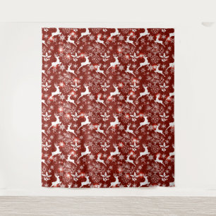 Red and white Christmas pattern with reindeer Tapestry