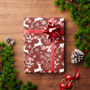 Red and white Christmas pattern with reindeer Wrap Wrapping Paper