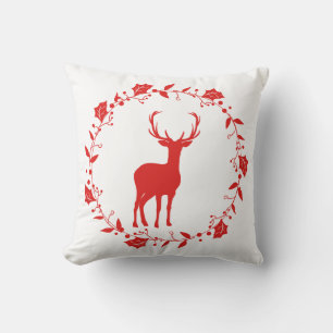 Red and White Christmas Pillow Stag's head