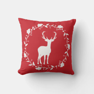 Red and White Christmas Pillow with Stag