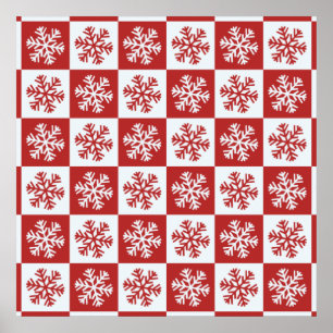 Red and White Christmas Snowflake Pattern Poster