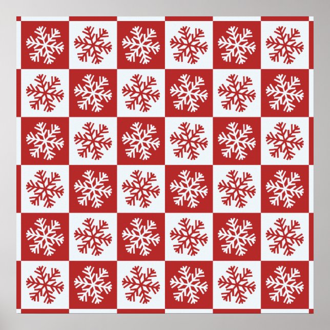 Red and White Christmas Snowflake Pattern Poster (Front)