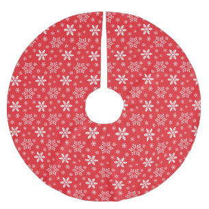RED AND WHITE CHRISTMAS SNOWFLAKE PATTERNS BRUSHED POLYESTER TREE SKIRT
