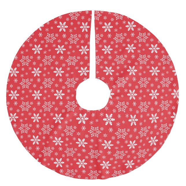 RED AND WHITE CHRISTMAS SNOWFLAKE PATTERNS BRUSHED POLYESTER TREE SKIRT (Front)
