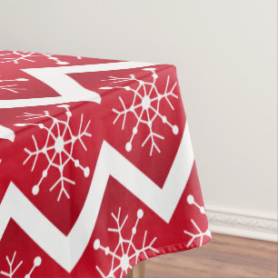 Red and White Christmas Snowflakes Chevron Pattern Tablecloth