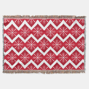 Red and White Christmas Snowflakes Chevron Pattern Throw Blanket