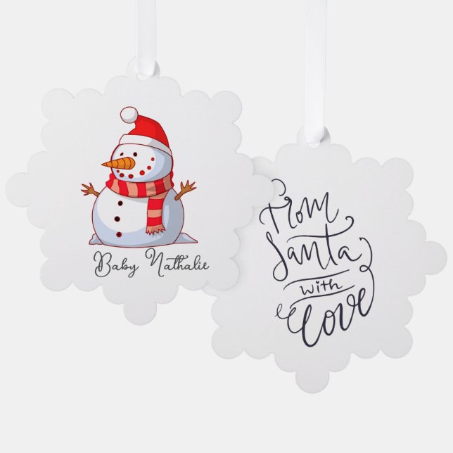 Red and White Christmas Snowman from Santa Tree Decoration Card (Front/Back)