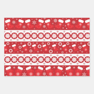 Red and White Christmas Stockings and Mittens Wrapping Paper Sheet