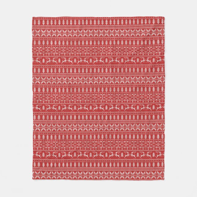 Red and White Christmas Sweater Design Fleece Blanket (Front)