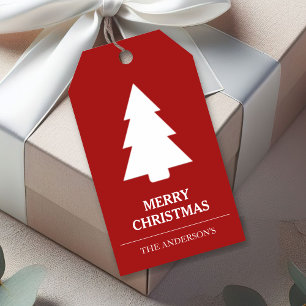 Red and White Christmas Tree Gift Tags