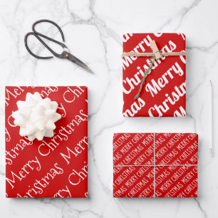 Red and white Christmas typography modern holiday Wrapping Paper Sheet