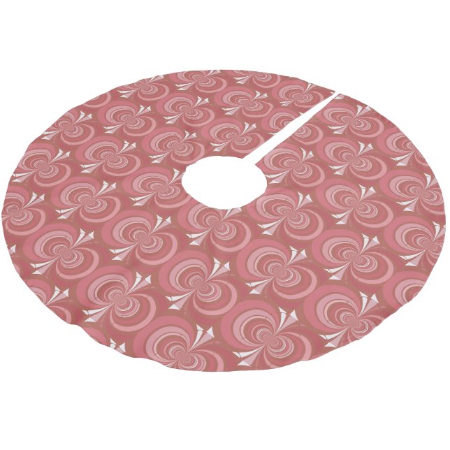 Red and White Circular Fractal Design Brushed Polyester Tree Skirt (Angled)