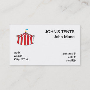 red and white circus tent business card