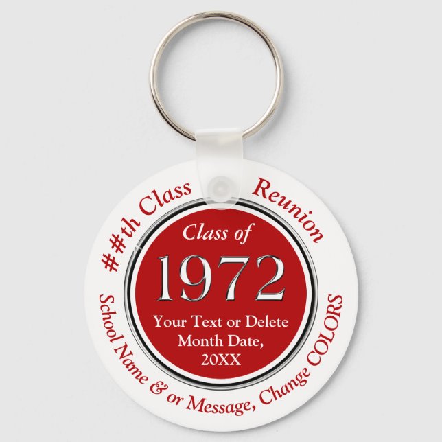 Red and White, Class of 1972 Class Reunion Favours Key Ring (Front)