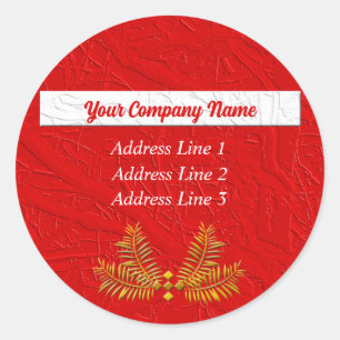 Red and White Classic Business Address Classic Round Sticker