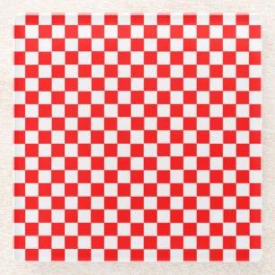 Red And White Classic Checkerboard by STaylor Glass Coaster