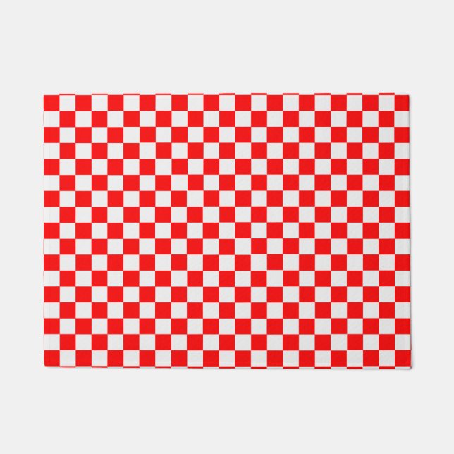 Red And White Classic Chequerboard by STaylor Doormat (Front)