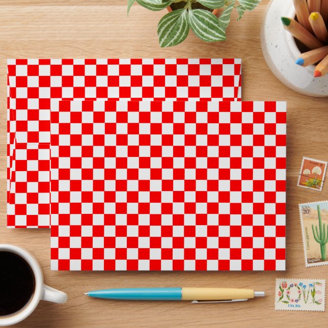 Red And White Classic Chequerboard by STaylor Envelope (Desk)