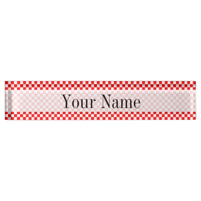 Red And White Classic Chequerboard by STaylor Nameplate (Front)