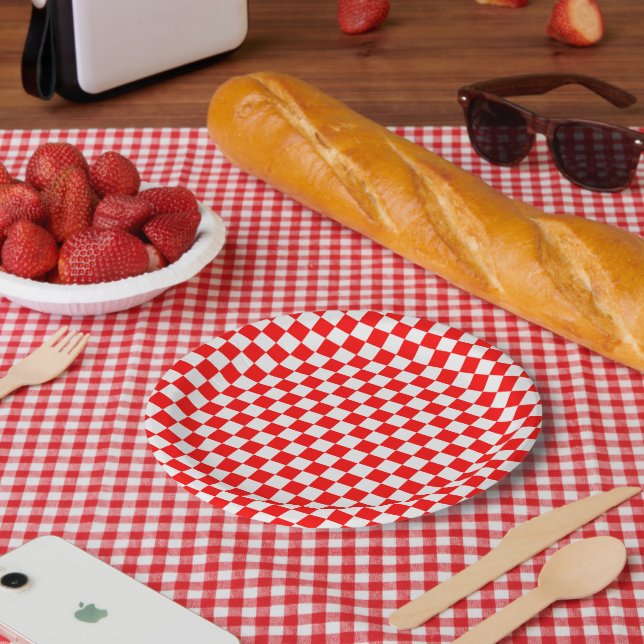 Red And White Classic Chequerboard by STaylor Paper Plate (Picnic)