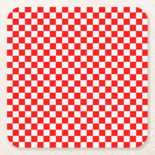 Red and White Classic Chequerboard by STaylor Square Paper Coaster
