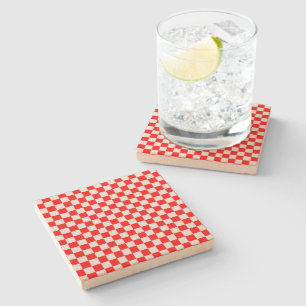 Red And White Classic Chequerboard by STaylor Stone Coaster