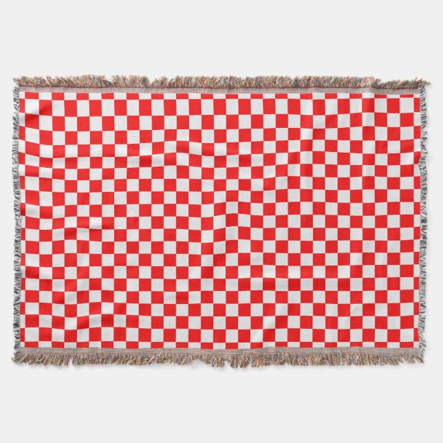 Red And White Classic Chequerboard by STaylor Throw Blanket (Front)