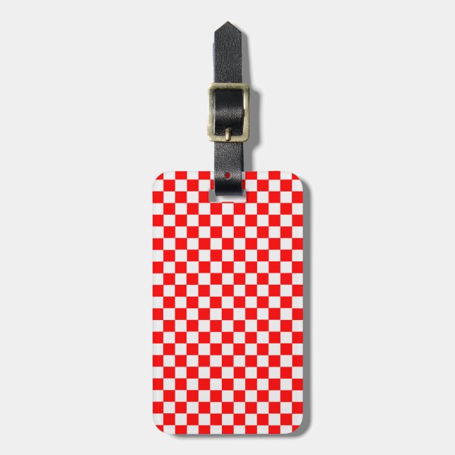 Red And White Classic Chequerboard Luggage Tag (Front Vertical)