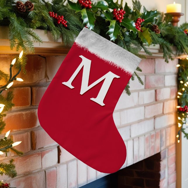 Red and White Classic Monogram Christmas Stocking (Would look lovely hanging on your festive fireplace full of christmas gifts! Just add your initial)