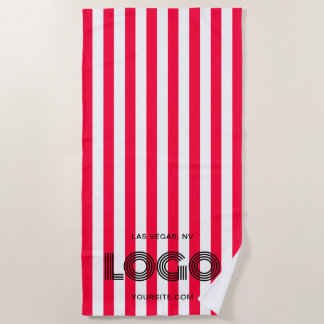 Red and White Classic Stripe Logo Beach Towel