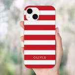 Red and White Classic Stripes Monogram Case-Mate iPhone 14 Case<br><div class="desc">Simple chic and classy horizontal stripe patterned case personalised with your monogram initials or name. Click Customise It to change text fonts and colours to create your own unique one of a kind design. Adorable custom gifts!</div>