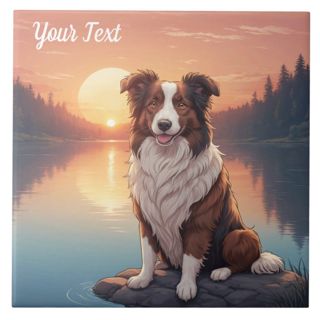 Red and White Collie by Lake Tile (Front)