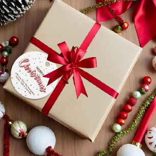 Red and White Colorful Stars Simple Christmas Favour Tags