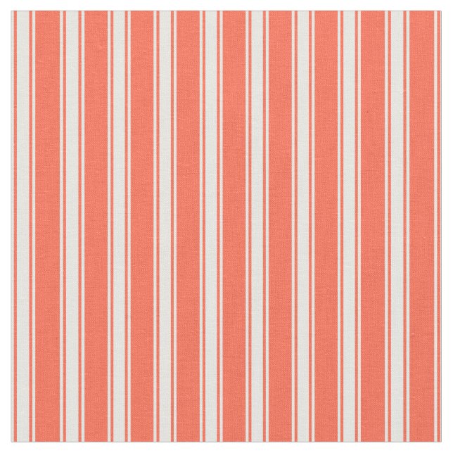 Red and White Coloured Striped/Lined Pattern Fabric (Close Up)