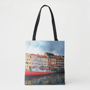RED AND WHITE CONCRETE BUILDING TOTE BAG