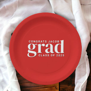 Red and White Congrats to the Grad and Class Year Paper Plate