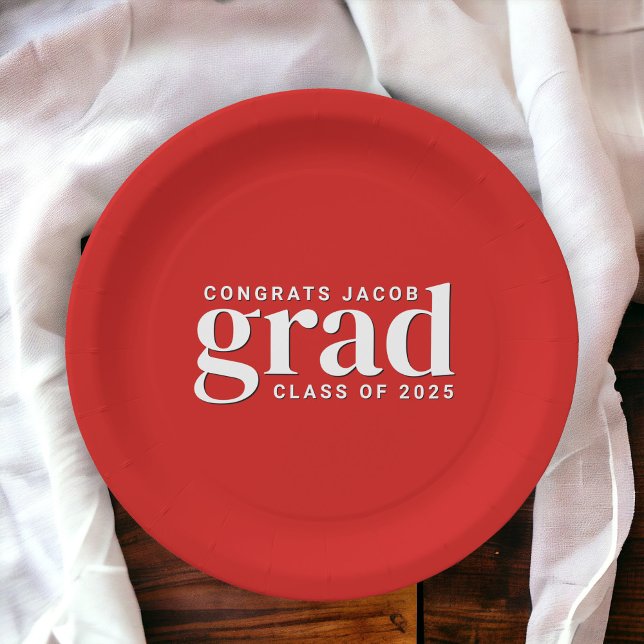 Red and White Congrats to the Grad and Class Year  Paper Plate (Creator Uploaded)