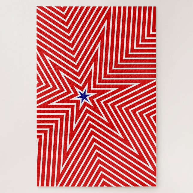 Red And White Cool Geometric Star USA Flag Flags Jigsaw Puzzle (Vertical)