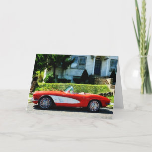 Red and White Corvette Convertible Card