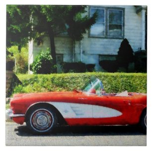 Red and White Corvette Convertible Tile