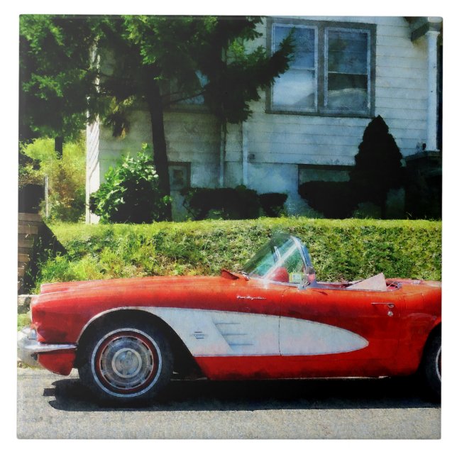 Red and White Corvette Convertible Tile (Front)
